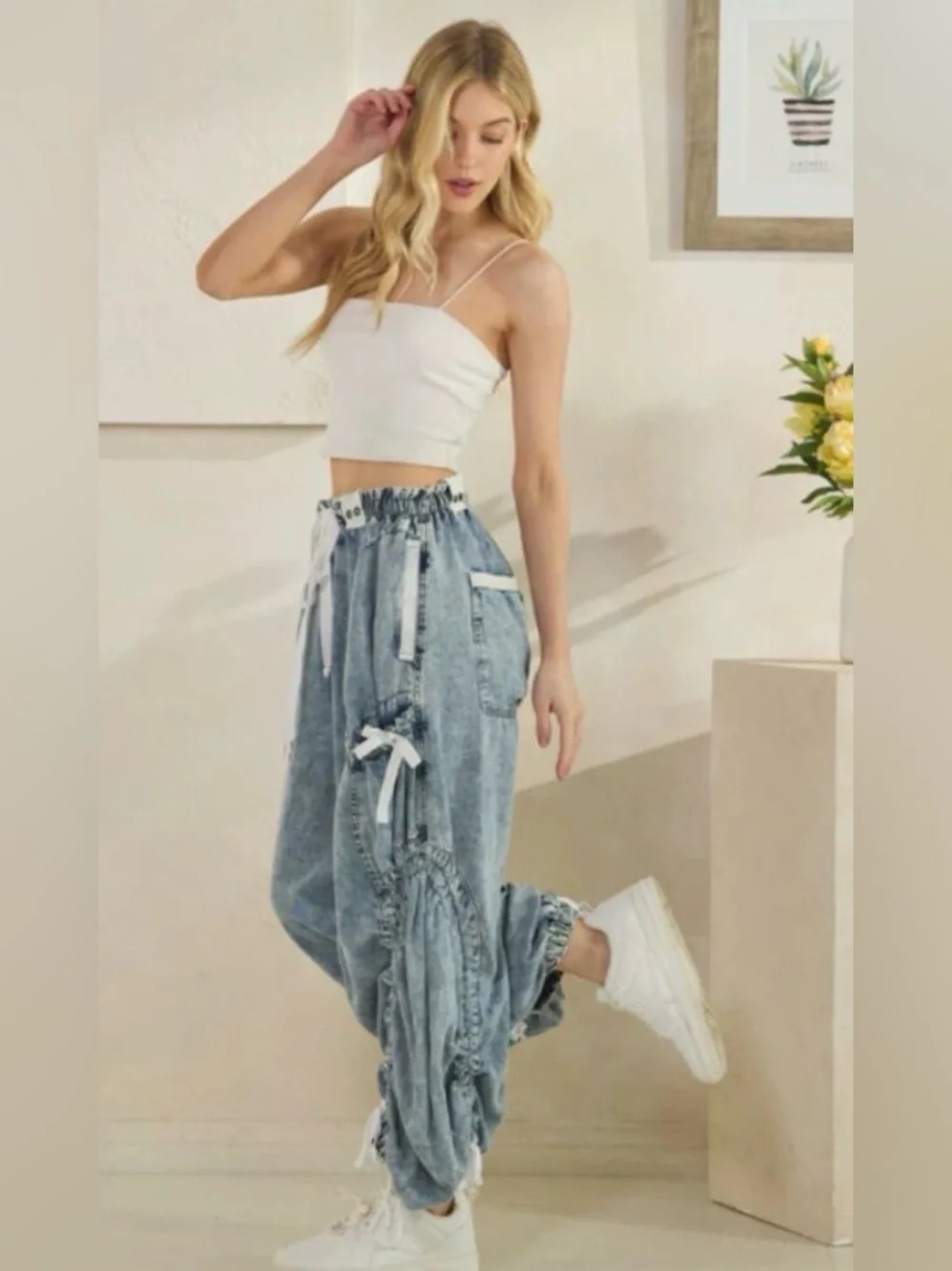#1369 Oli & Hali Light Blue Wide Leg Cargo Drawstring Jeans